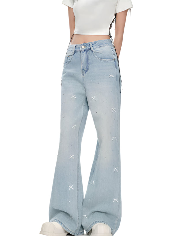 Coquette Bow Tie Diamond Flare Jeans