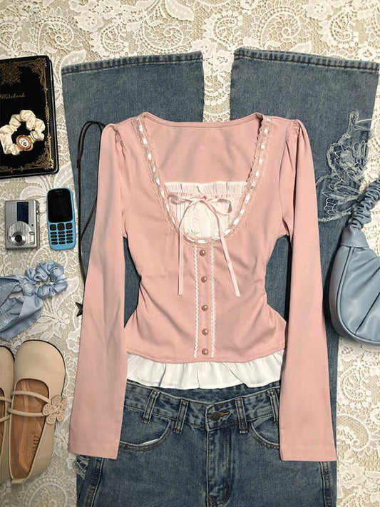 Soft Pink Long-sleeved T-shirt