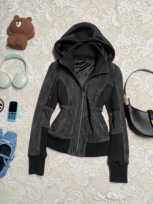 black retro splice color jacket