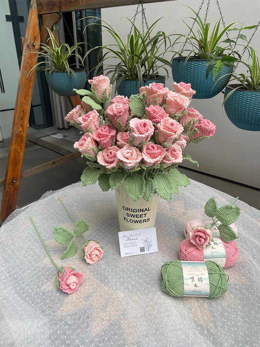 Hand-woven DIY pink romantic rose bouquet