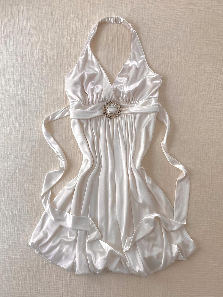 white straps halter dress