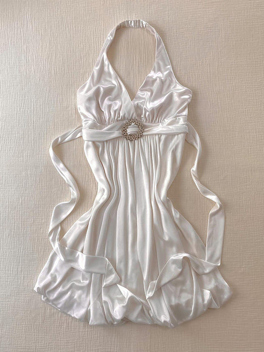 white straps halter dress