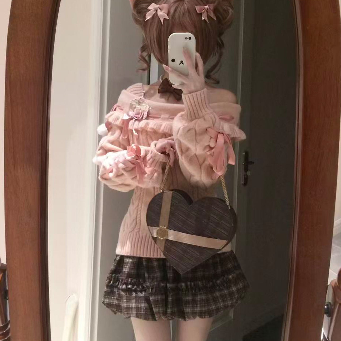 strap bow ruffled trim coquette sweater