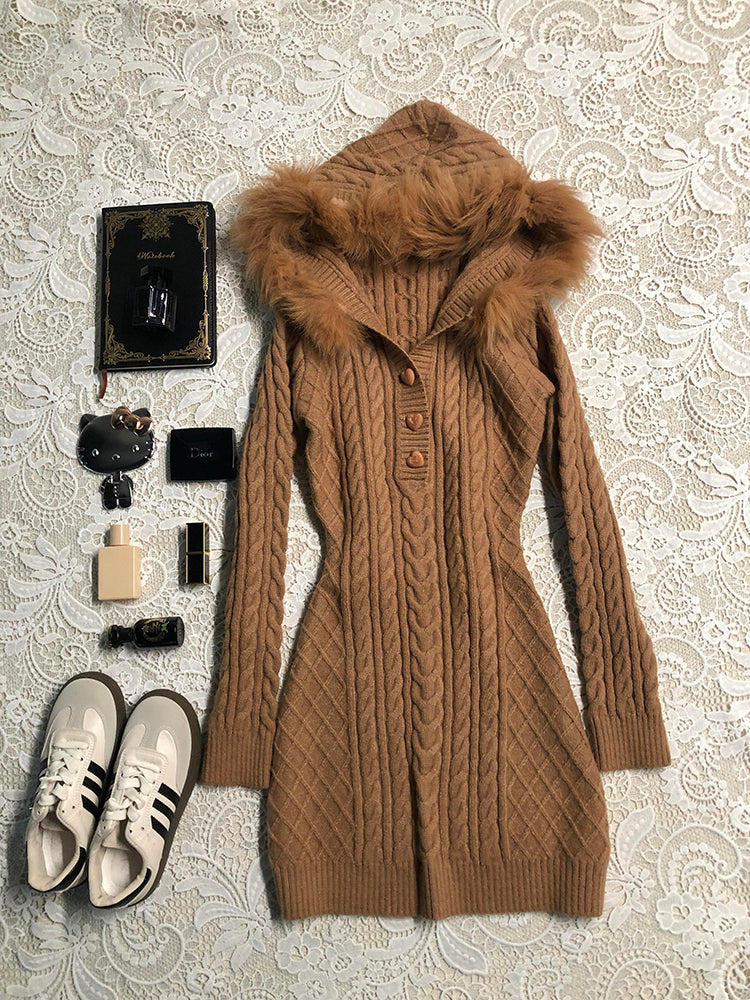 retro brown knitted dress