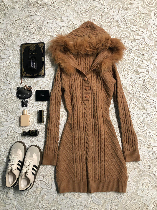 retro brown knitted dress