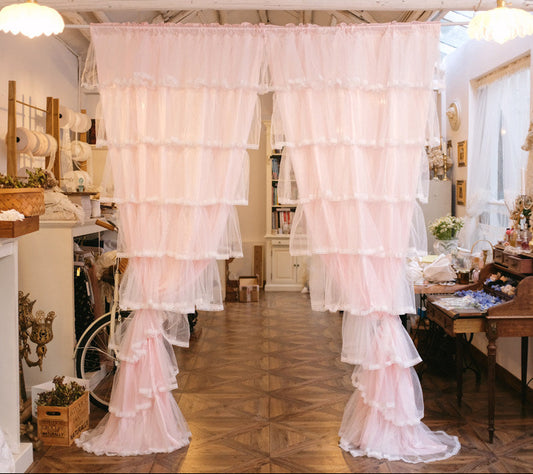 Retro white gauze lace pleated curtain