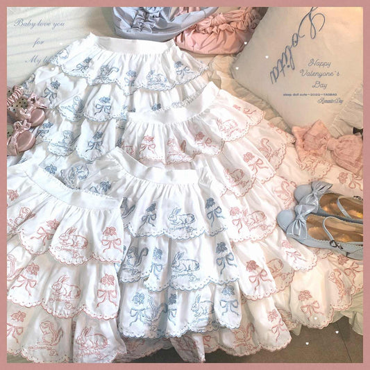 Forest Embroidered Lace Cotton Cake Skirt