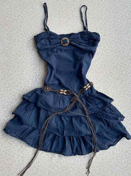 Retro Waist-cinching Suspender Dress