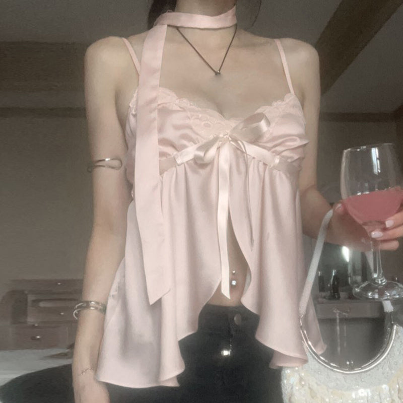 Coquette Pink Satin Tank Top
