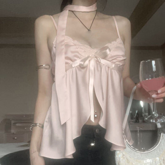 Coquette Pink Satin Tank Top