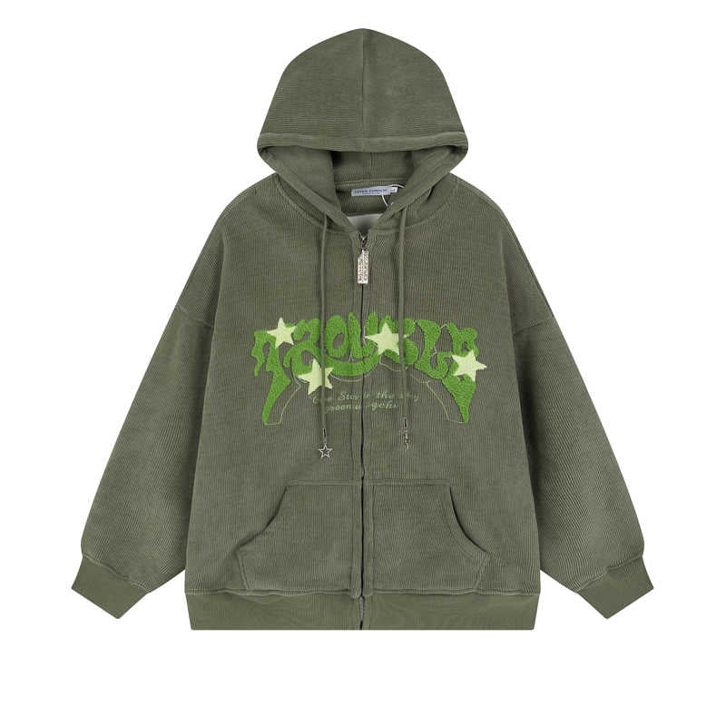 Y2K Vintage Corduroy Star Zip-up Hoodie