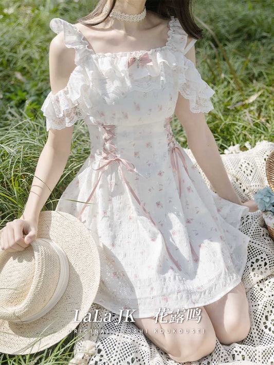 Japanese Off-shoulder Floral Lace Dress