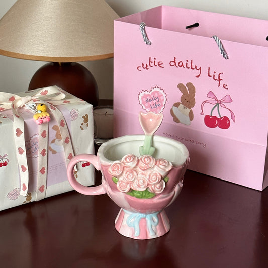 Rose tall ceramic mug