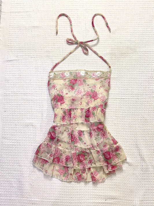 French Girly Floral Halter Chiffon Camisole