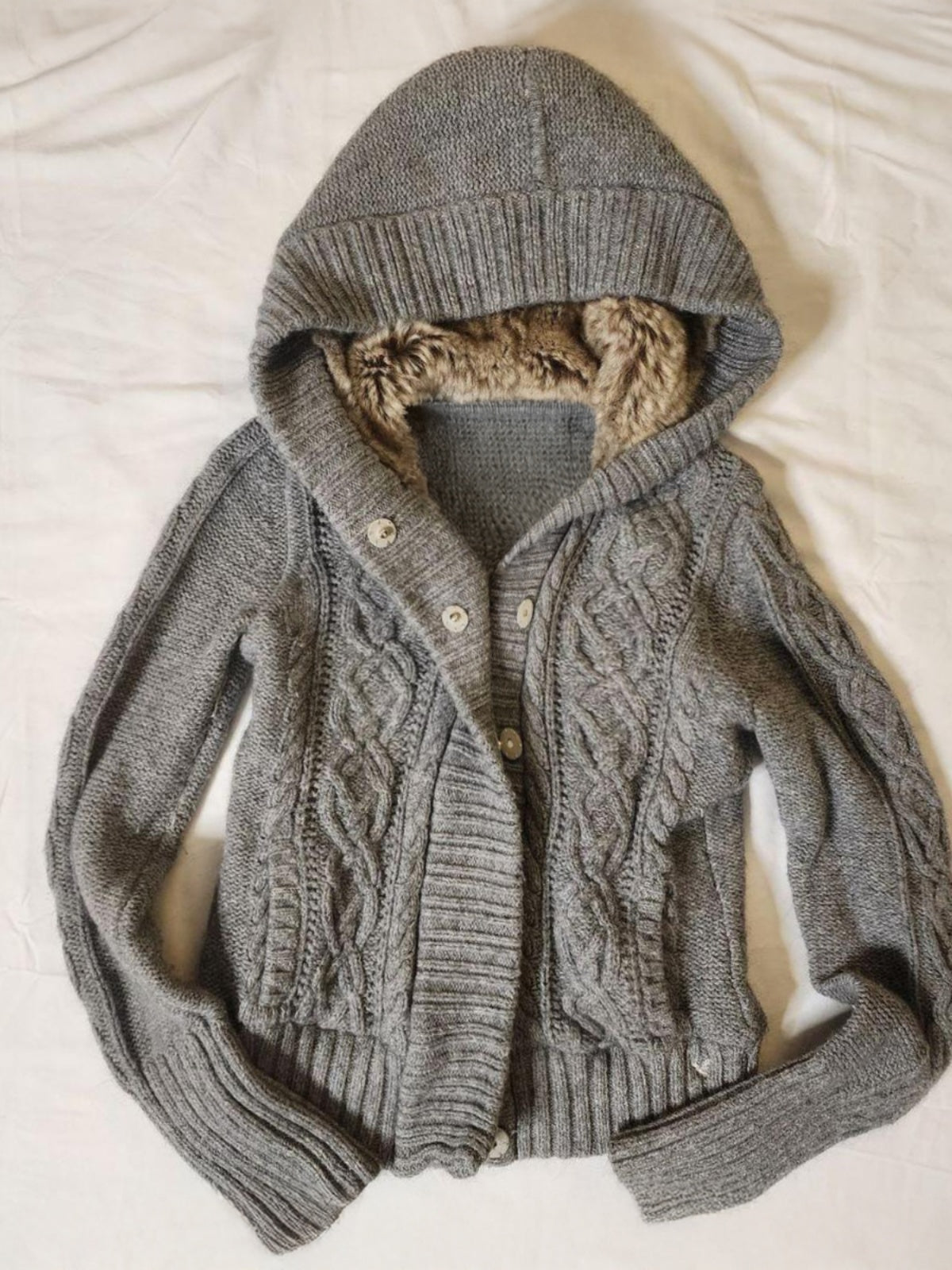 Gray cable knit cardigan