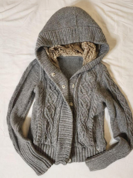 Gray cable knit cardigan