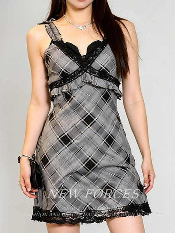 Dark Coquette Plaid Grunge Dress