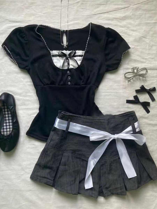 Dark Coquette Bow Tie Two-piece Coord