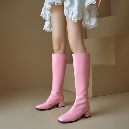 Round-Toe Chunky-Heel Knee-High Boots