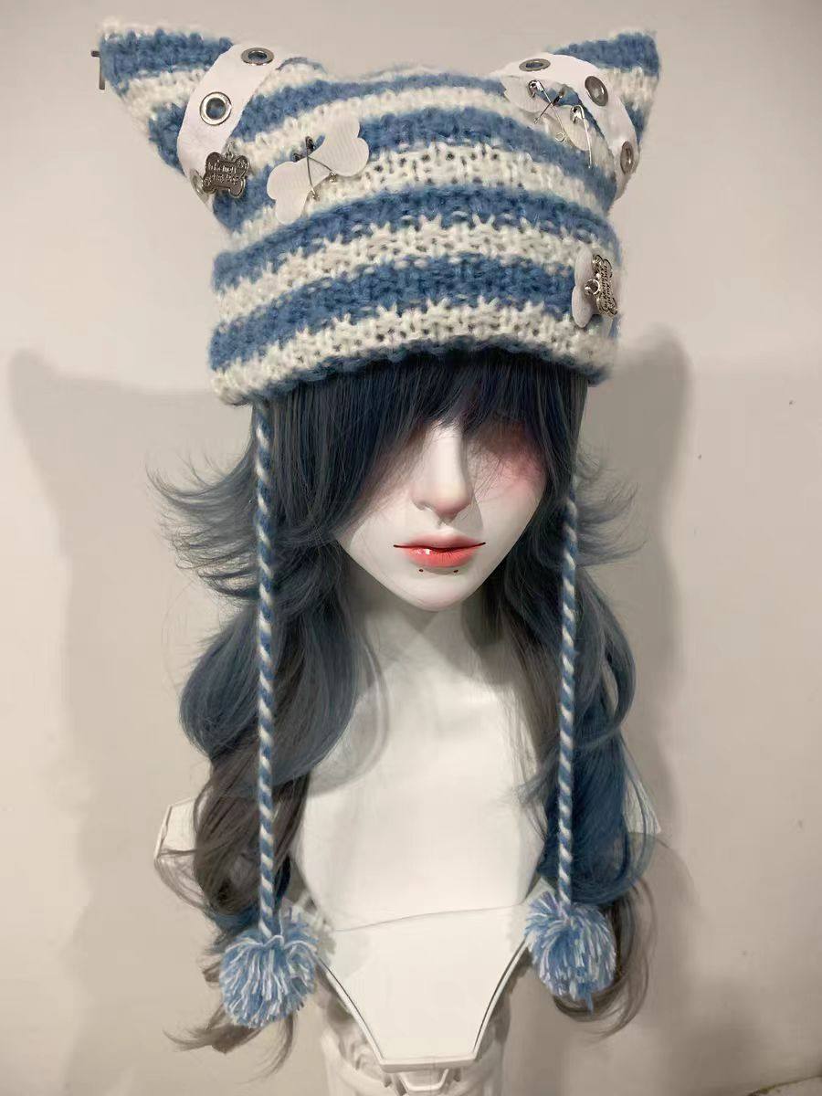 y2k cat ears knit kawaii hat