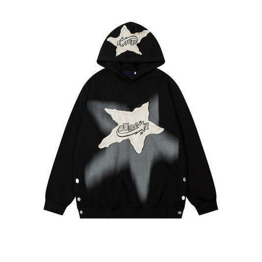 Y2K Grunge Star Patch Velvet Hooded Sweatshirt