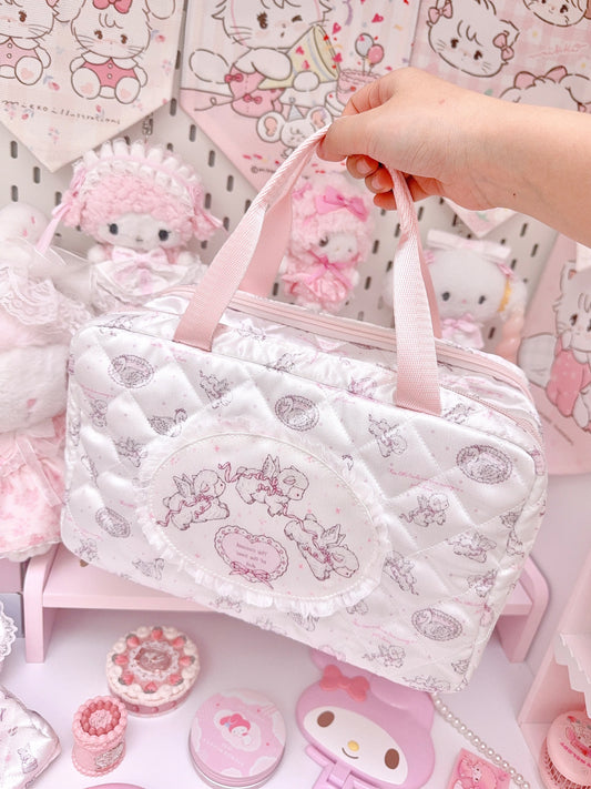 kawaii pink three-layer storage bag