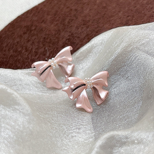 pearls coquette bow earrings