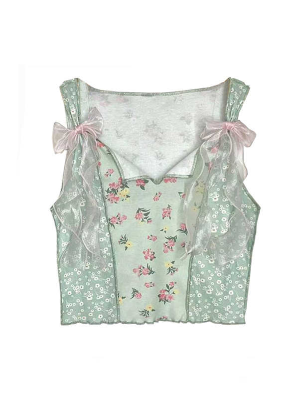 Floral Ballet Strap Bow Tank Top