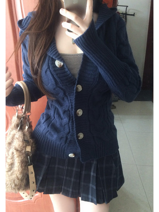retro navy preppy cardigan