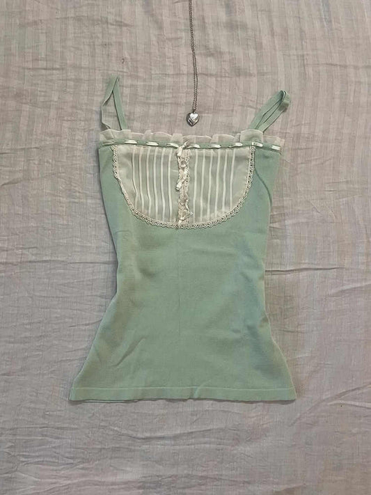 French Green Lace Top