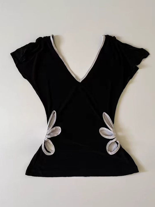 V-neck Cropped cutout top