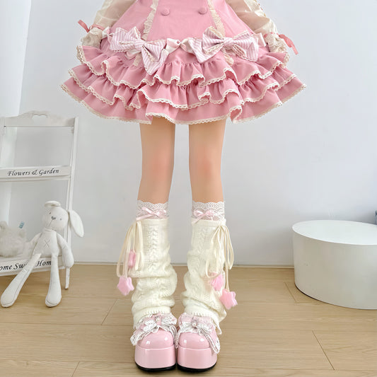 Sweet Cute Star & Bow Ribbon Ties Leg Warmers