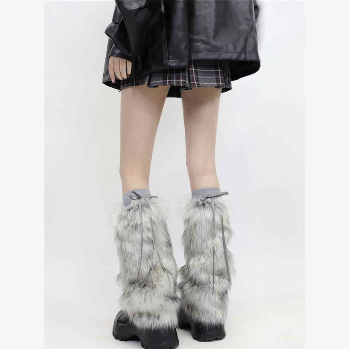 Grunge Mid-calf Y2K Fur Leg Warmers