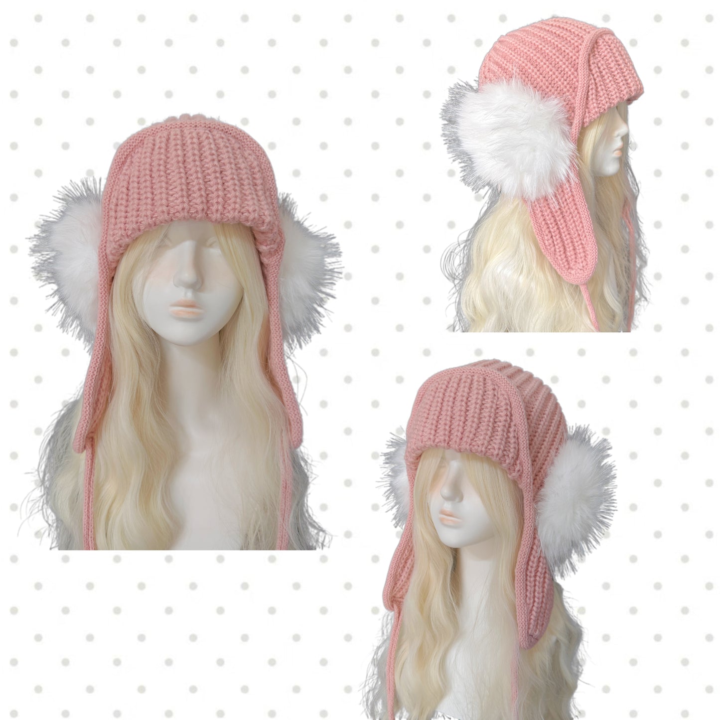 fur ball knitted coquette hat