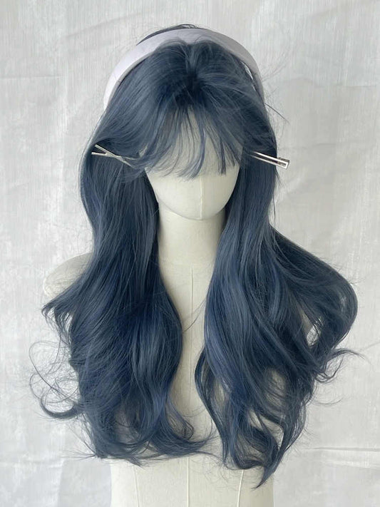 Haze Blue Long Curly Wig