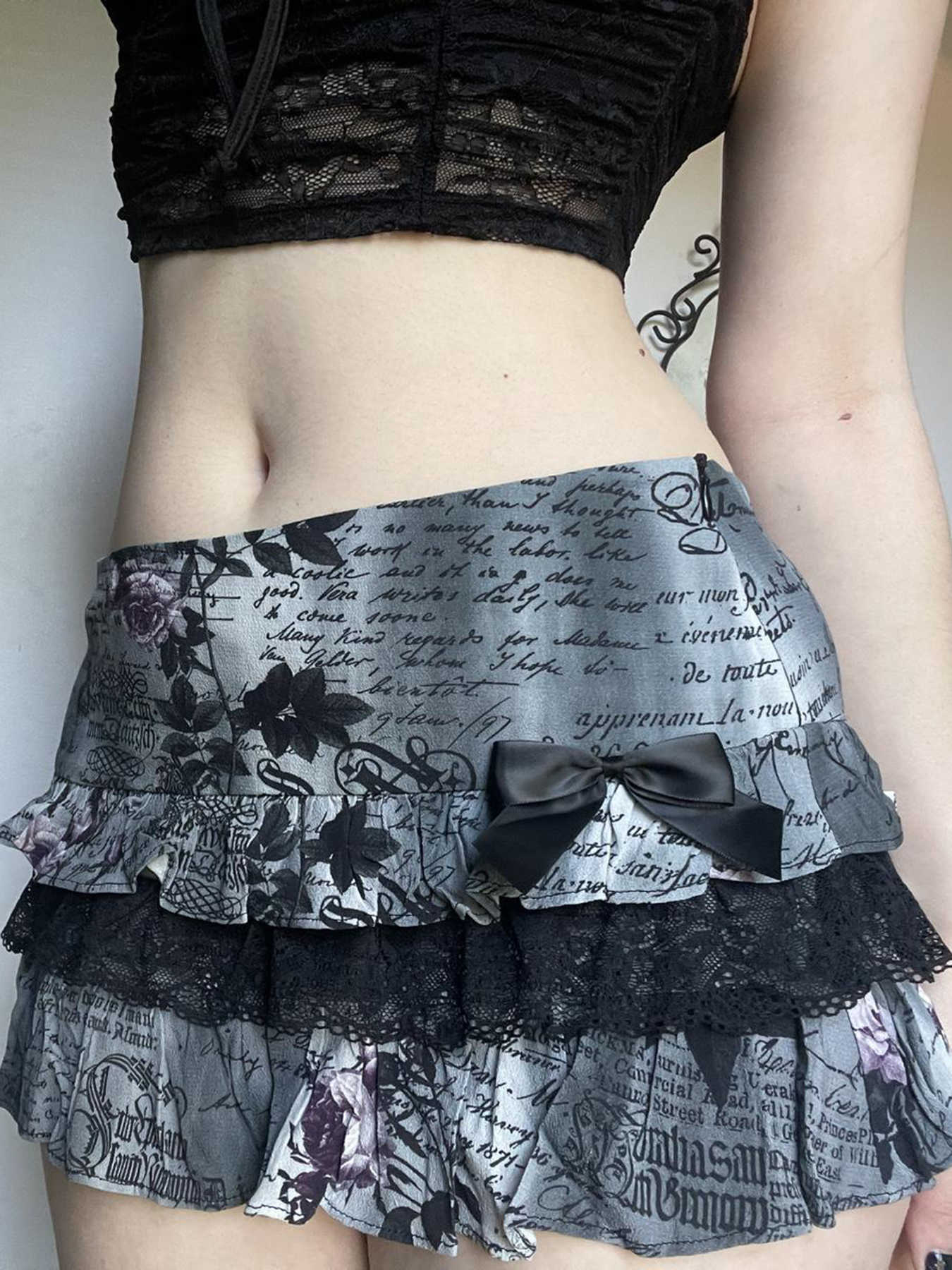 Y2K Bow Dark Grunge Cake Skirt