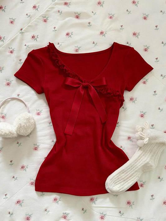 retro red bow shirt