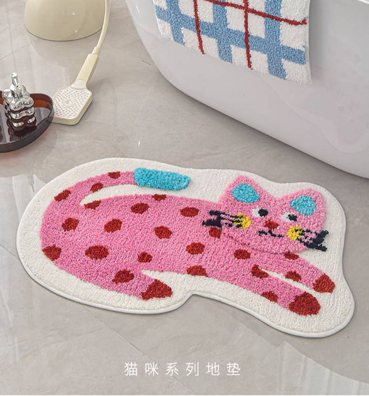 Cute Pink Cat Microfiber Floor Mat