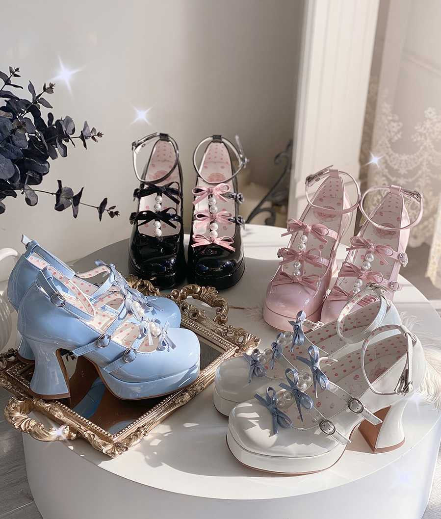 Bow Pearl Platform Lolita Shoes