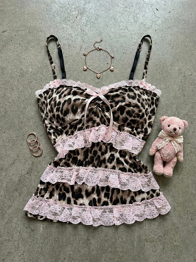 pink lace leopard tank top