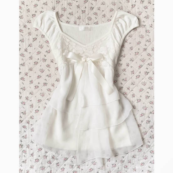 French mesh white top