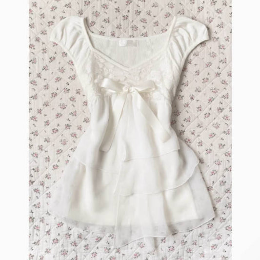 French mesh white top