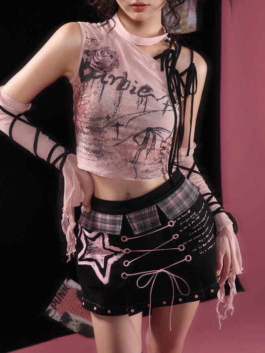 Rose Hollow Halter Neck Top