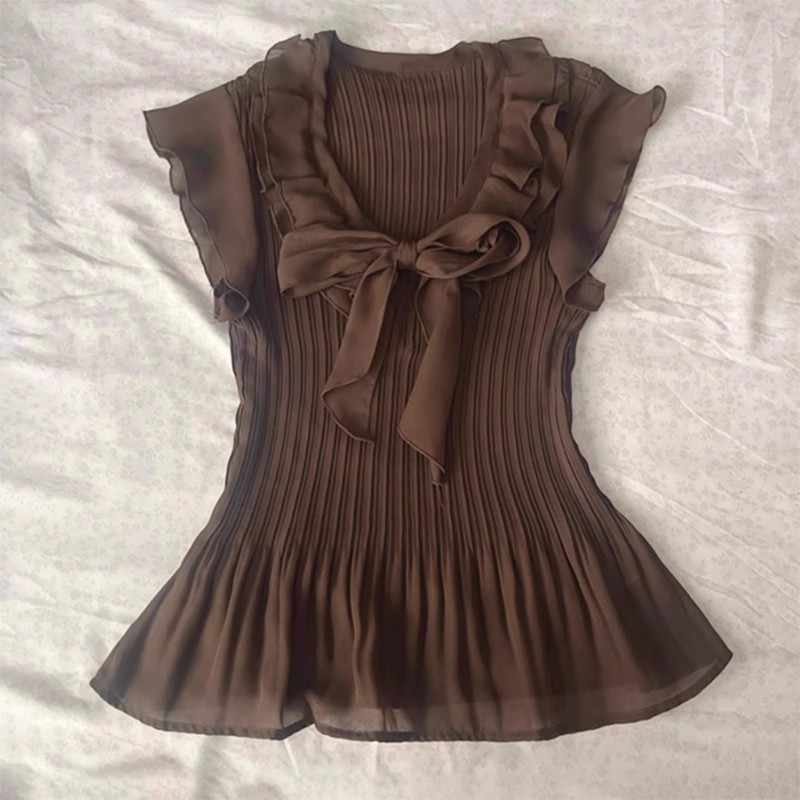 Retro Brown Chiffon Shirt