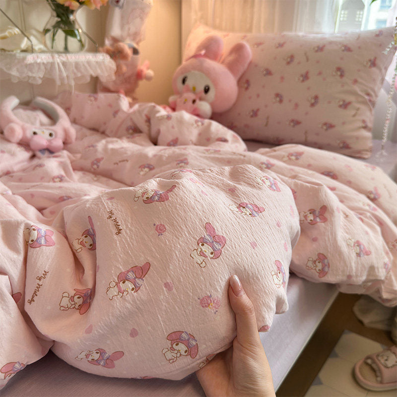 Lovely Melody washed cotton bed sheet set of four