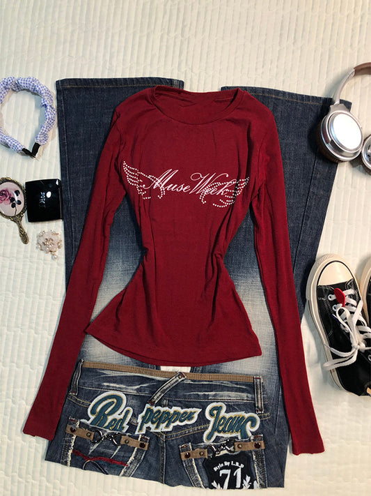 retro red long-sleeved Top