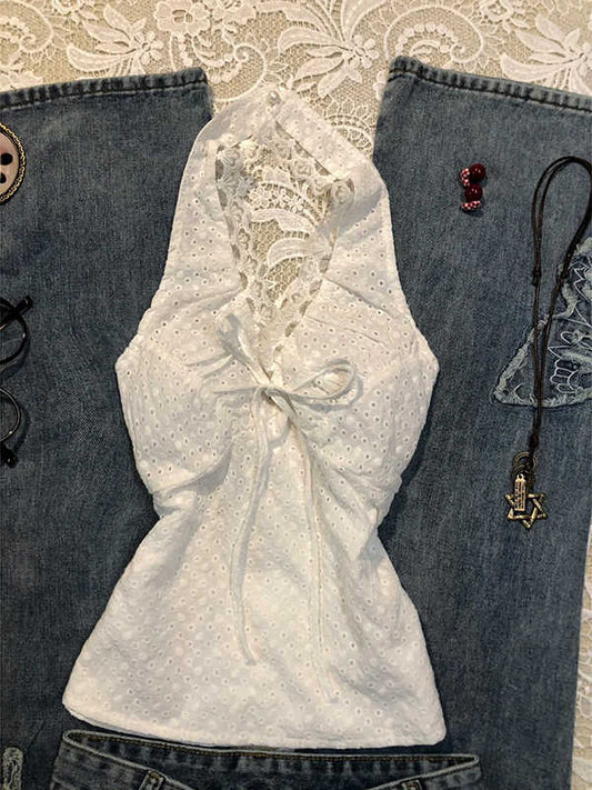 White Hollow Embroidered Camisole