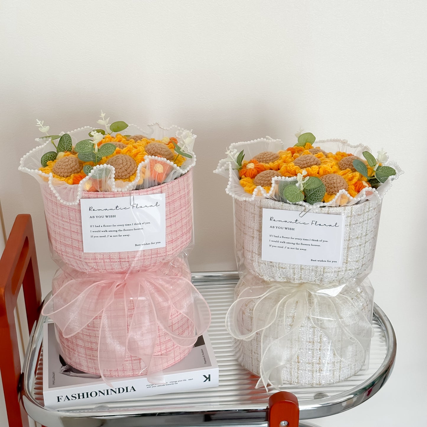 hand-knitted flowers bouquets