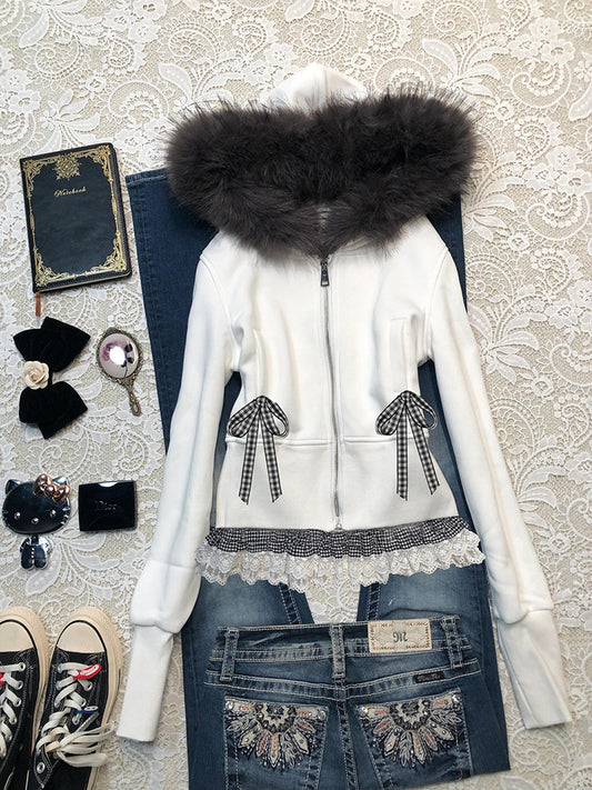 white hooded retro jacket