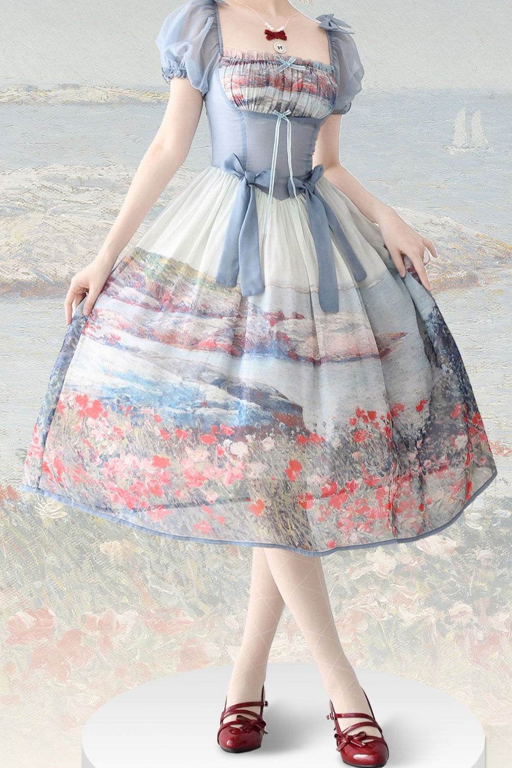 Oil Painting Printed Bow Lolita Dress